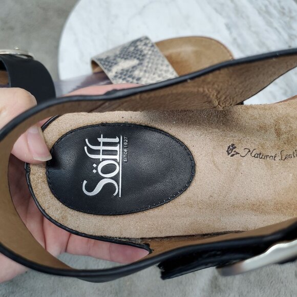 Sofft Shoes Womens Size 11 Grey Reptile & Black Leather Bali Sandals - Picture 2 of 10